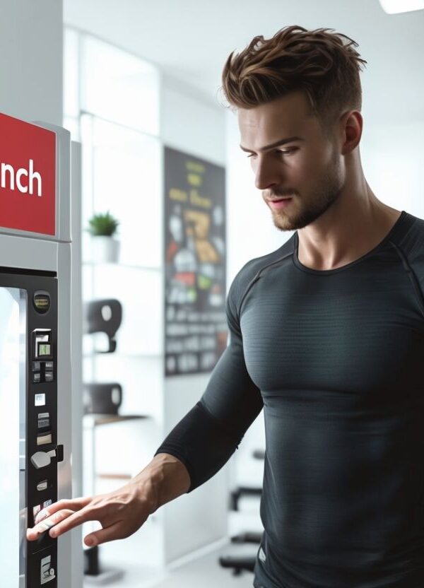 Man Choosing Healthy Snack at Modern Well-Lit Gym