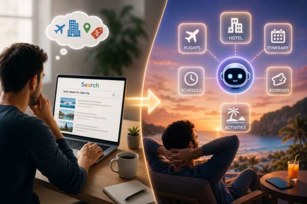 Image describes the transformation from search engine to AI agents