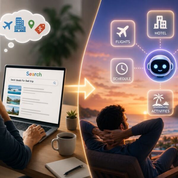 Image describes the transformation from search engine to AI agents