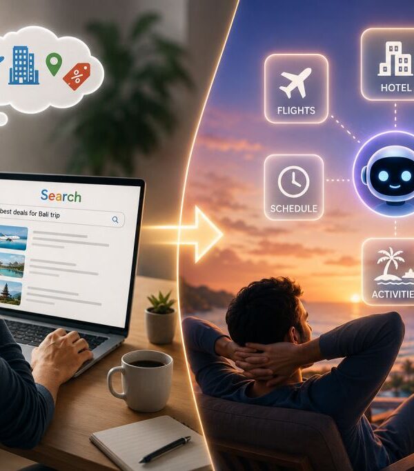 Image describes the transformation from search engine to AI agents