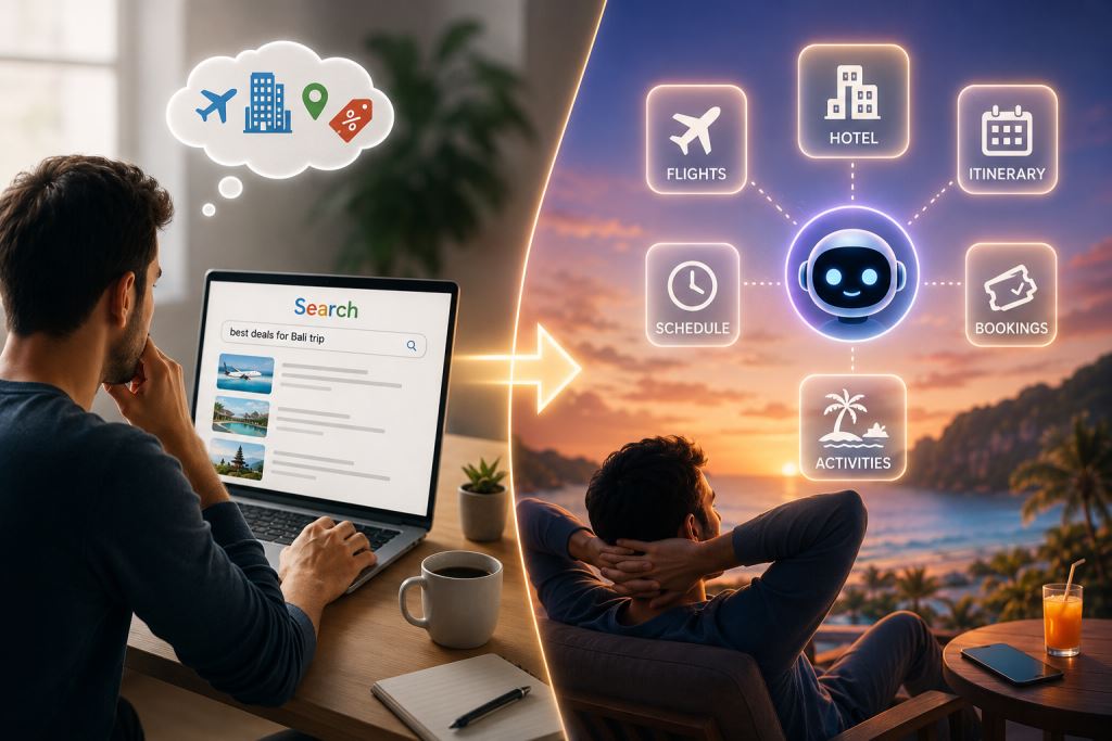 Image describes the transformation from search engine to AI agents